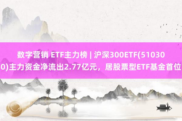 数字营销 ETF主力榜 | 沪深300ETF(510300)主力资金净流出2.77亿元，居股票型ETF基金首位