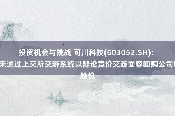 投资机会与挑战 可川科技(603052.SH): 1月未通过上交所交游系统以辩论竞价交游面容回购公司股份