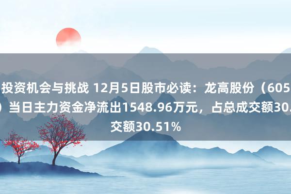 投资机会与挑战 12月5日股市必读：龙高股份（605086）当日主力资金净流出1548.96万元，占总成交额30.51%