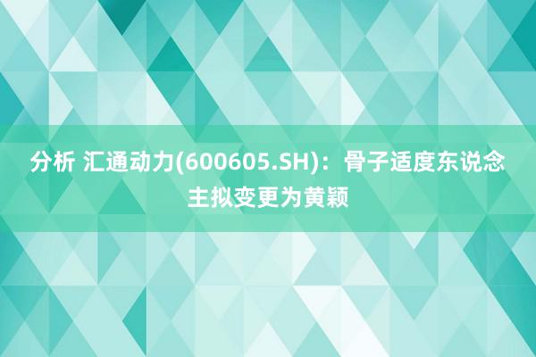 分析 汇通动力(600605.SH)：骨子适度东说念主拟变更为黄颖