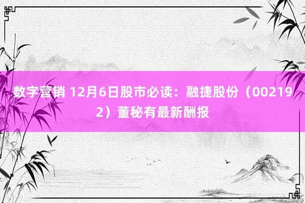 数字营销 12月6日股市必读：融捷股份（002192）董秘有最新酬报