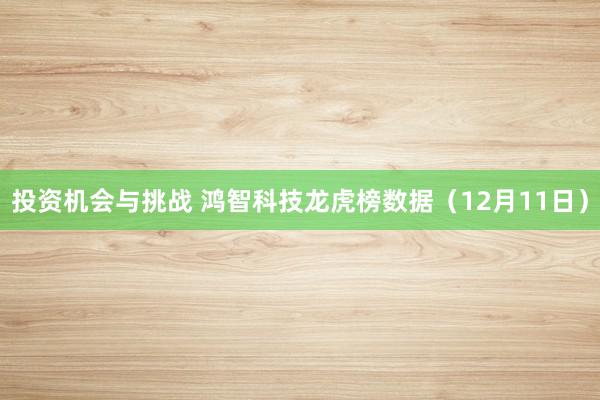 投资机会与挑战 鸿智科技龙虎榜数据（12月11日）