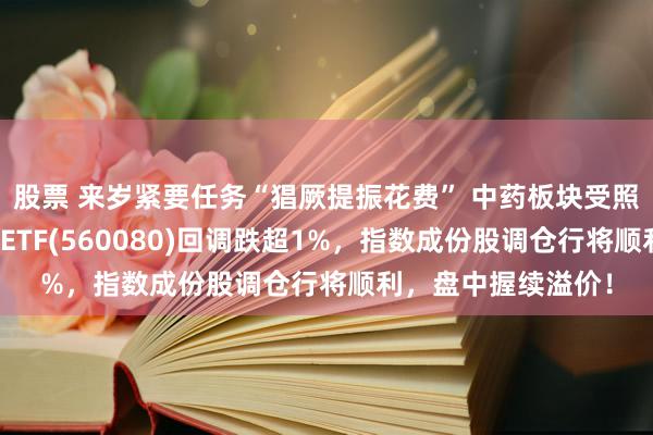 股票 来岁紧要任务“猖厥提振花费” 中药板块受照管！限制最大中药ETF(560080)回调跌超1%，指数成份股调仓行将顺利，盘中握续溢价！