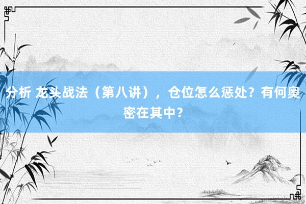 分析 龙头战法（第八讲），仓位怎么惩处？有何奥密在其中？