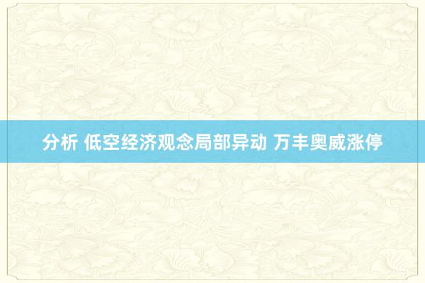 分析 低空经济观念局部异动 万丰奥威涨停