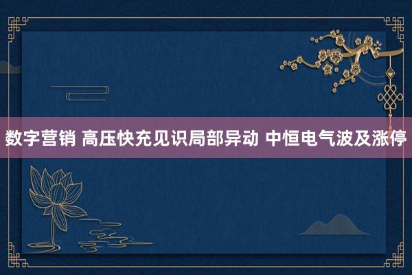 数字营销 高压快充见识局部异动 中恒电气波及涨停