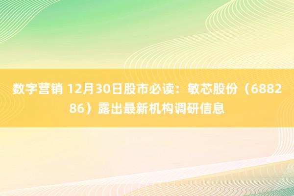 数字营销 12月30日股市必读：敏芯股份（688286）露出最新机构调研信息