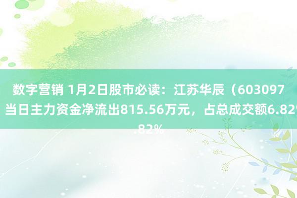 数字营销 1月2日股市必读：江苏华辰（603097）当日主力资金净流出815.56万元，占总成交额6.82%