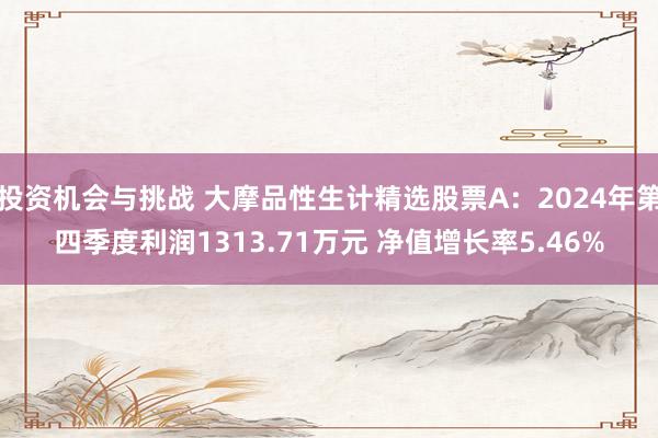 投资机会与挑战 大摩品性生计精选股票A：2024年第四季度利润1313.71万元 净值增长率5.46%