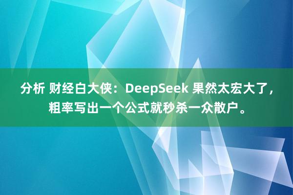 分析 财经白大侠：DeepSeek 果然太宏大了，粗率写出一个公式就秒杀一众散户。