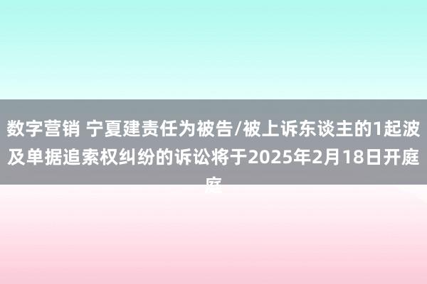 数字营销 宁夏建责任为被告/被上诉东谈主的1起波及单据追索权纠纷的诉讼将于2025年2月18日开庭