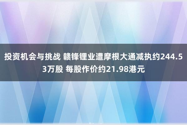 投资机会与挑战 赣锋锂业遭摩根大通减执约244.53万股 每股作价约21.98港元