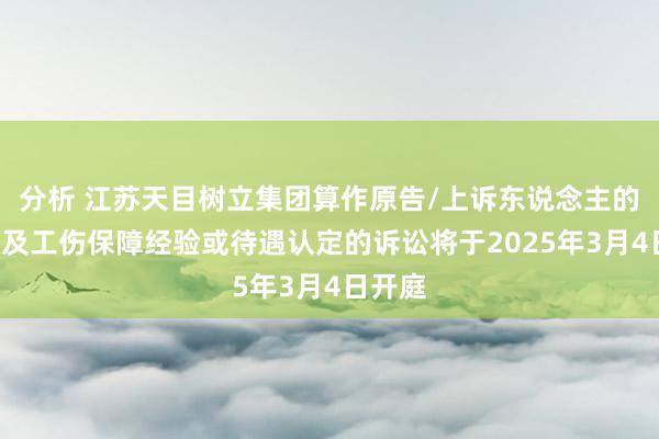 分析 江苏天目树立集团算作原告/上诉东说念主的1起触及工伤保障经验或待遇认定的诉讼将于2025年3月4日开庭