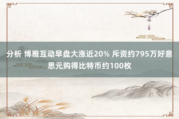 分析 博雅互动早盘大涨近20% 斥资约795万好意思元购得比特币约100枚